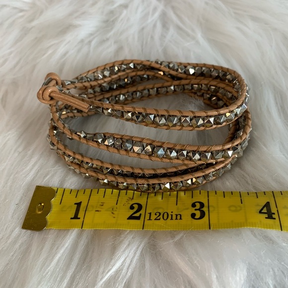 Chic Tan and Silver Beaded Wrap Bracelet - Picture 2 of 4